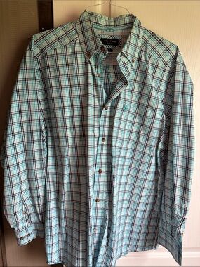 XL Ariat Pro Men's Teal Plaid Button-Down Shirt